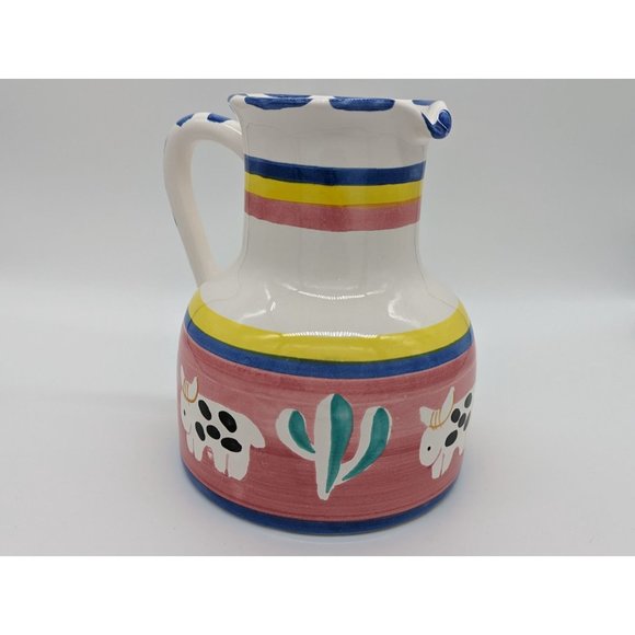 Ceramica Arte Bello Pitcher Jug Ceramic Hand-painted Cow Saguero Cactus - Picture 11 of 12